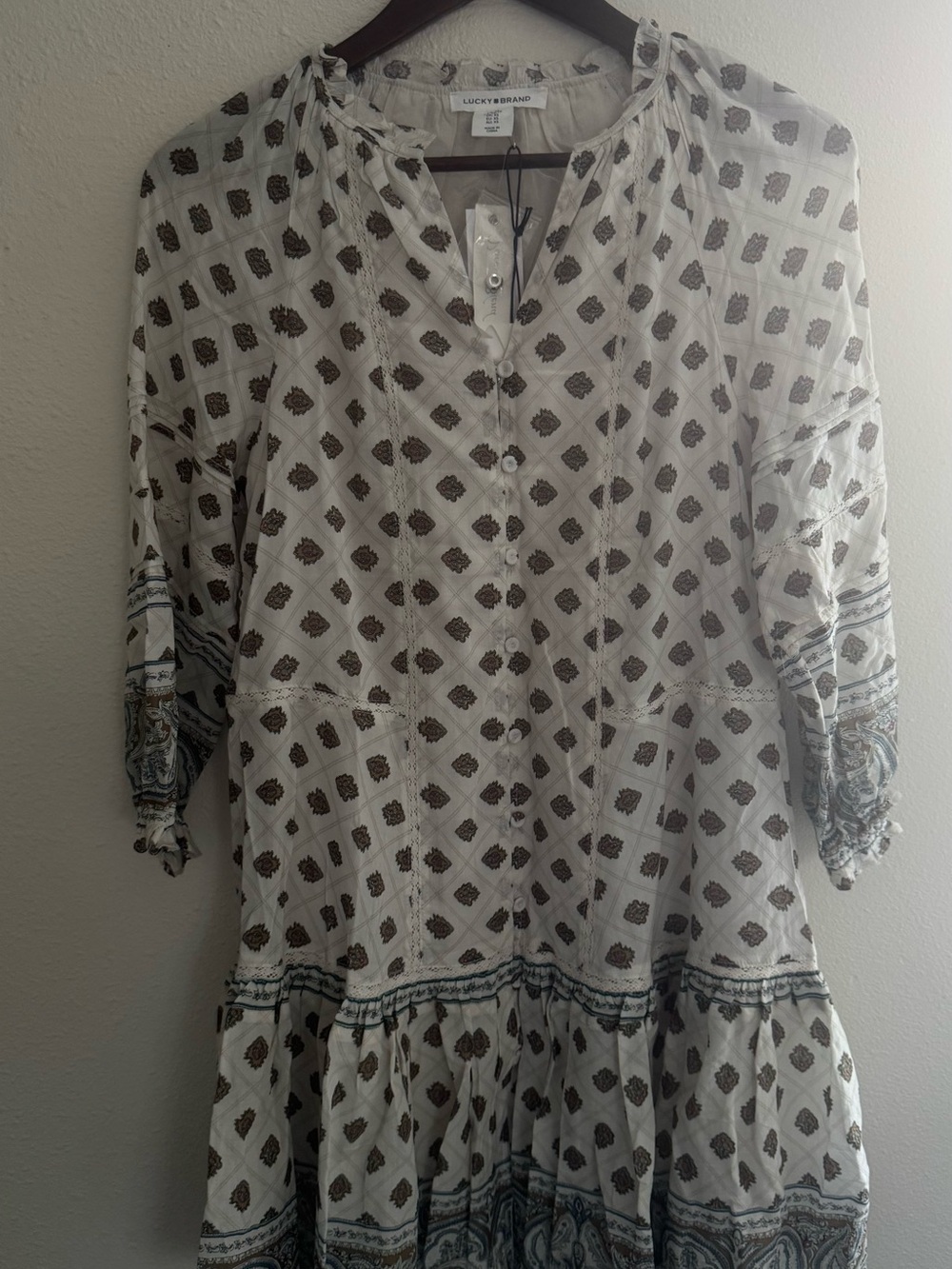 Lucky Brand MMSR404 Medallion Print Boho Tiered Dress XS NWT $128